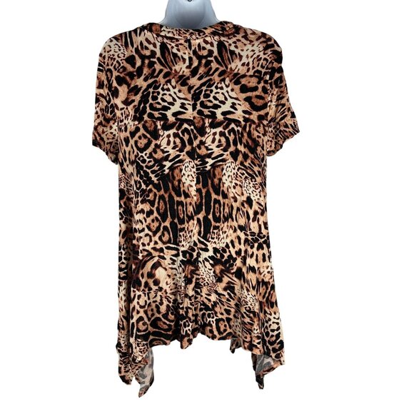 Jennifer Lopez Womens Leopard Print Top Keyhole Neck Short Sleeve Flowing Hem M - Picture 2 of 7